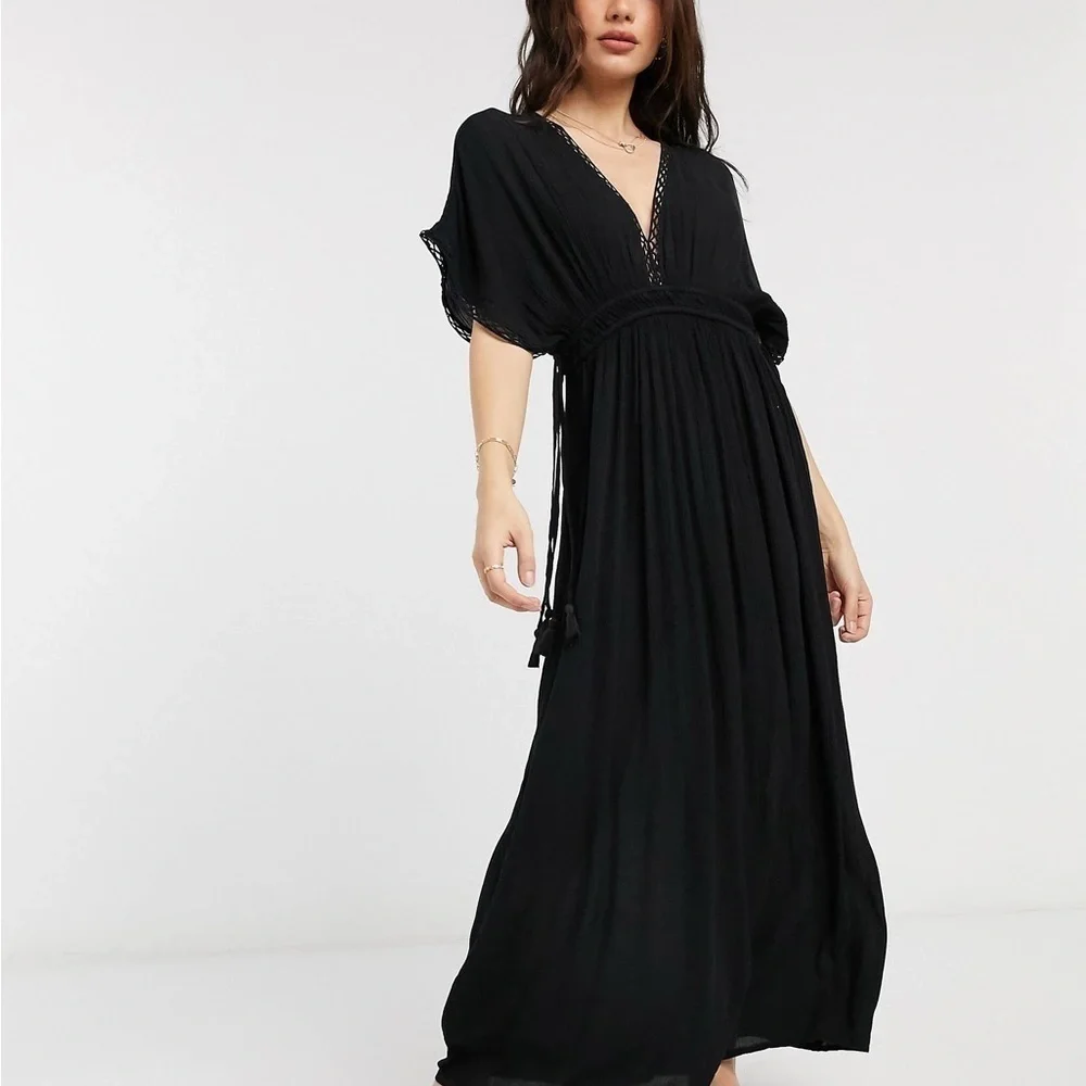 NWT Accessorize Lace Trim Maxi Dress Black Size XS - Picture 4 of 14